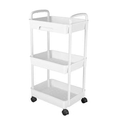 3-Tier Rolling Utility Cart with Lockable Wheels, 360° Rotatable, Movable Storage Organizer with Drawers, Ideal for Bedrooms, Bathrooms, and Kitchens