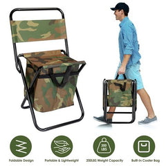 Foldable Fishing Chair With Backrest Built-In Cooler Bag Portable Handle Outdoor Lightweight Fishing Stool For Camping Hiking Hunting