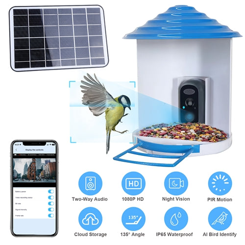 Smart Bird Feeder with 1080P HD WiFi Camera, Solar Powered