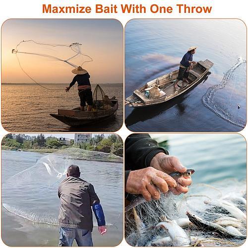 6ft Radius Fishing Cast Net – Easy Throw Hand Cast Net with Heavy Duty Chain Sinker Bottom for Bait Trap and Wide Spread