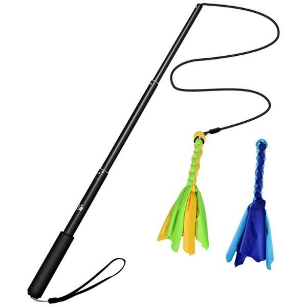 Extendable Dog Flirt Pole with Lure: 10.23-26.77in Teaser Wand & 2 Replaceable Interactive Tail Toys for Small, Medium & Large Dogs - Training & Exercise