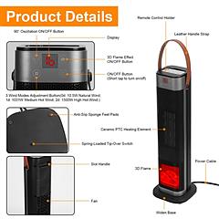 1500W Oscillating Ceramic Tower Space Heater – Portable Electric Heater with 3D Flame, 3 Wind Modes, Remote, 12H Timer & Overheat Protection
