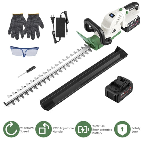 iGardenPro 20" Cordless Hedge Trimmer 21V – Handheld Electric Bush & Shrub Trimmer with Dual-Action Blades, 0.6" Cutting Capacity, ±90° Adjustable Head, Safety Lock