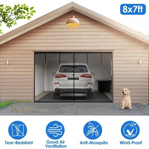 8x7FT Magnetic Garage Door Screen – Heavy-Duty Fiberglass Mesh with Magnetic Closure & Buckle Straps for Single-Car Garages