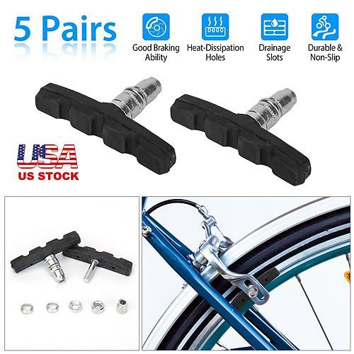 5 Pairs V-Brake Pads Set – 70mm Road & Mountain Bike Brake Blocks with Hex Nuts & Spacers – Non-Slip Bicycle Caliper Brakes