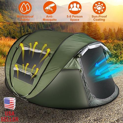 Instant Pop-Up Camping Tent | Waterproof 5-8 Person Tent with Mosquito Net Windows & Carry Bag