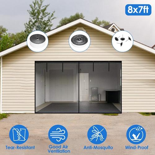 8x7FT Magnetic Garage Door Screen – Heavy-Duty Fiberglass Mesh with Magnetic Closure & Buckle Straps for Single-Car Garages