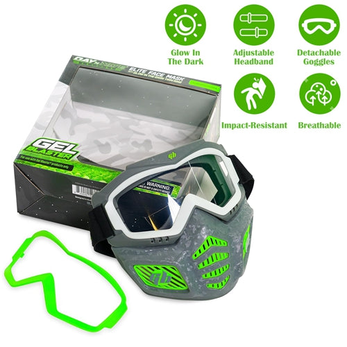 Gel Blaster Glow-in-the-Dark Elite Full Face Tactical Mask with Detachable Goggles & Adjustable Headband