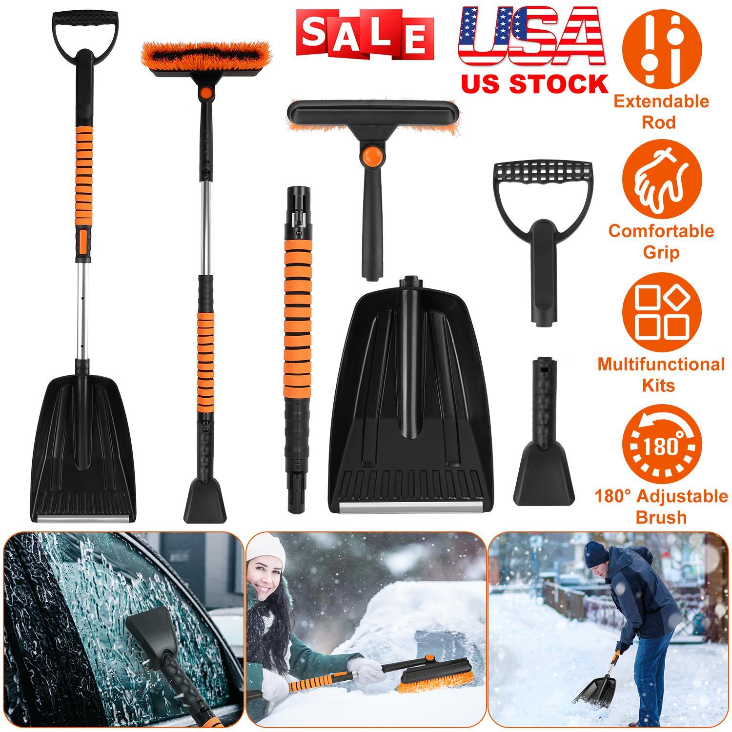 5-in-1 Detachable Snow Remover Kit – Extendable Ice Scraper, Snow Shovel, and 180° Adjustable Snow Brush Head for Car Windshield and Roof