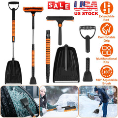 5-in-1 Detachable Snow Remover Kit – Extendable Ice Scraper, Snow Shovel, and 180° Adjustable Snow Brush Head for Car Windshield and Roof