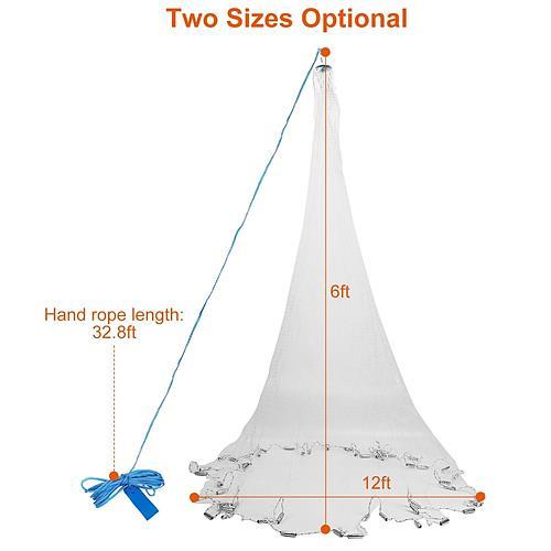 6ft Radius Fishing Cast Net – Easy Throw Hand Cast Net with Heavy Duty Chain Sinker Bottom for Bait Trap and Wide Spread