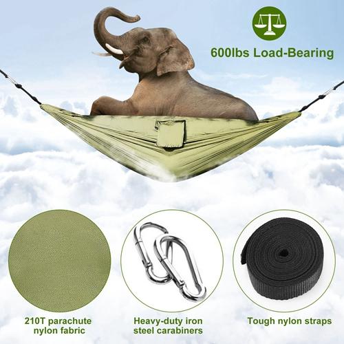 Durable 2-Person Camping Hammock with Mosquito Net 600lbs Load Capacity, Portable Nylon Swing with Carabiners & Storage Bag for Outdoor Adventures