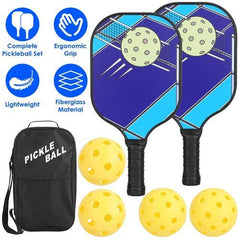 Pickleball Set 2 Fiberglass Paddles 4 Outdoor Indoor Balls Portable Carry Bag 2 Cooling Towel Lightweight Ergonomic Grip for Beginners Pros