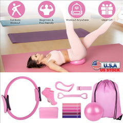 14-Piece Pilates Ring Essentials Kit for Women – Yoga Ball, Arm Stretcher, 5 Resistance Bands, Figure 8 Band, Non-Slip Socks