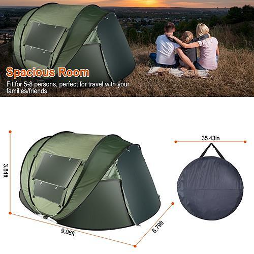 Instant Pop-Up Camping Tent | Waterproof 5-8 Person Tent with Mosquito Net Windows & Carry Bag