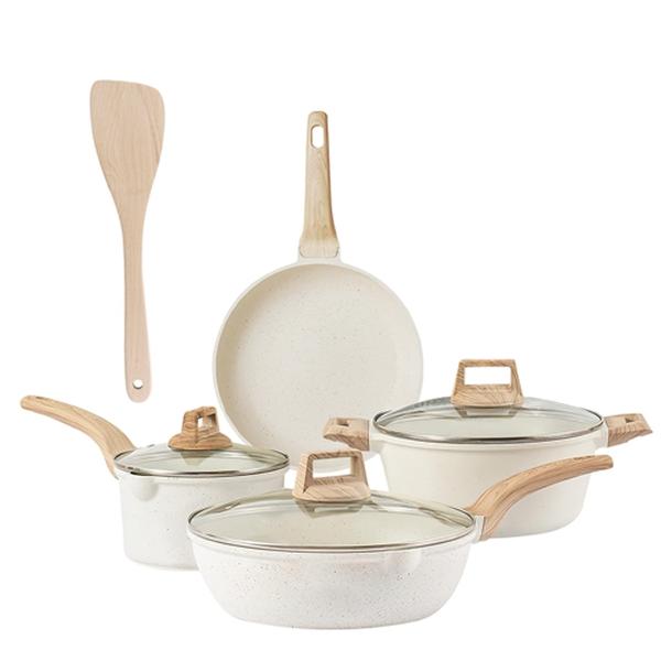 Kitchen Cookware Set – White Nonstick Granite Coating, Dishwasher Safe, Fast & Even Heat, Induction-Compatible Frying Pan, Stockpot, and Saucepan Stylish