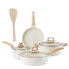 Kitchen Cookware Set – White Nonstick Granite Coating, Dishwasher Safe, Fast & Even Heat, Induction-Compatible Frying Pan, Stockpot, and Saucepan Stylish