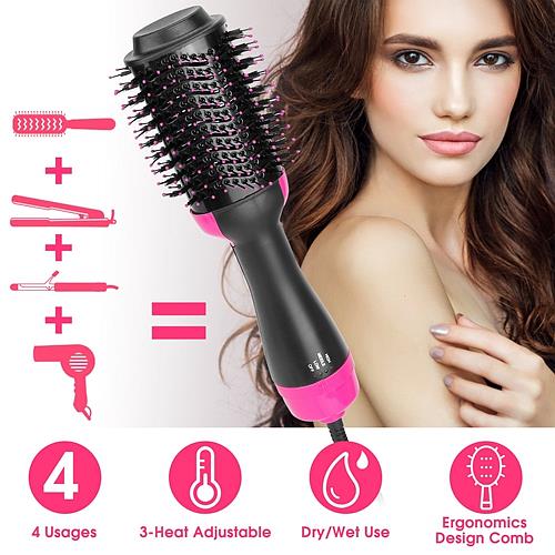 4-in-1 Hair Styling Tool – Hot Air Brush for Drying, Curling, Straightening & Volume