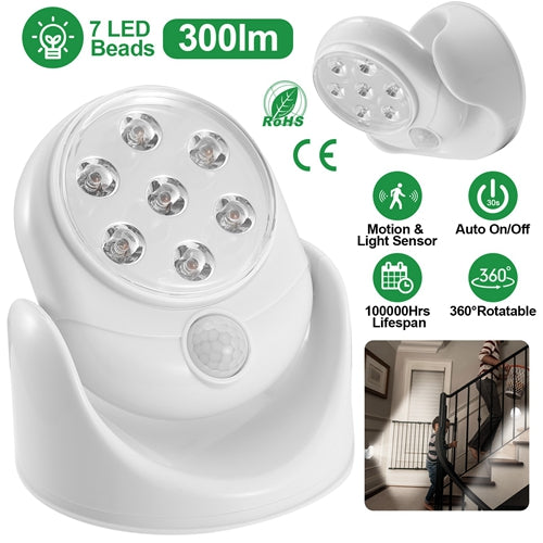 360° Wireless Motion Sensor LED Light – Auto Night Spotlight for Stairs, Closet & Bathroom (23ft Smart Detection, Battery Powered)