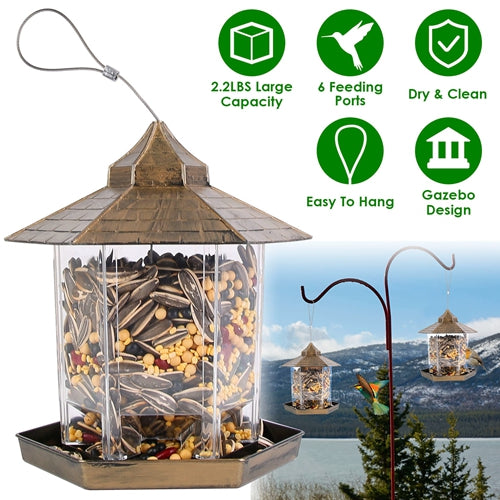 LakeForest Hanging Gazebo Bird Feeder – Outdoor Wild Bird Seed Station with 6 Feeding Ports, Large Capacity, Weatherproof Design for Garden & Patio