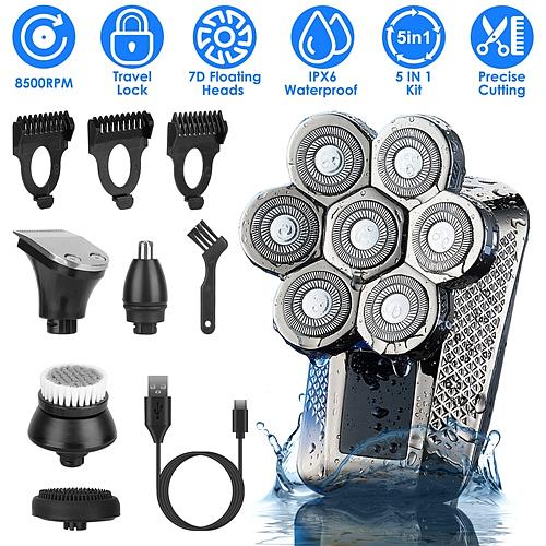 Ultimate 7D Bald Head Shaver – 5-in-1 Grooming Kit for Men, IPX6 Waterproof, Cordless & Rechargeable