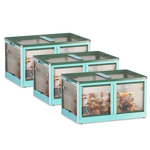 3-Pack Foldable Storage Bins with Lids – 4-Door Collapsible Closet Organizer Boxes with Locks and 4 Wheels – Stackable Storage Containers for Home & Office Green