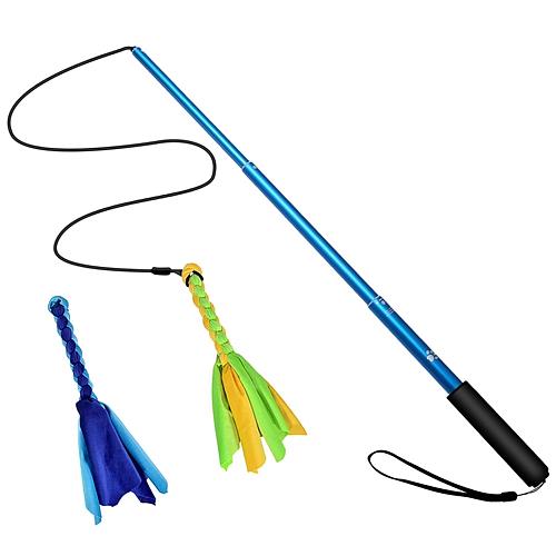 Extendable Dog Flirt Pole with Lure: 10.23-26.77in Teaser Wand & 2 Replaceable Interactive Tail Toys for Small, Medium & Large Dogs - Training & Exercise