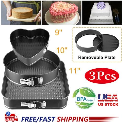Non-stick Springform Cake Pan Set – Leakproof 9", 10", 11" Bakeware with Removable Bottom, 3 Pcs/Set Tin