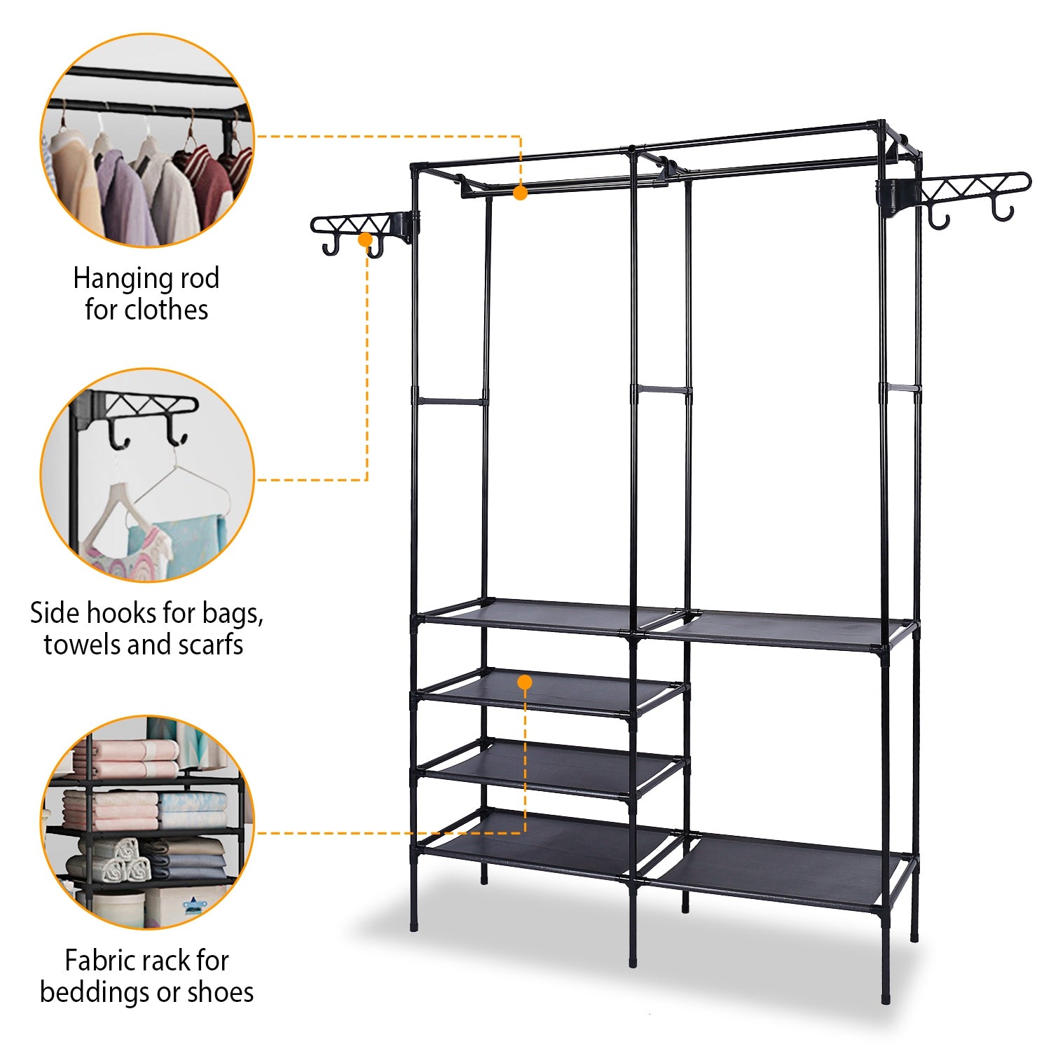 Multifunctional Metal Garment Rack with Shelves – Clothing and Shoe Organizer