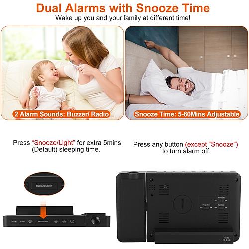 Atomic Projection Alarm Clock with Wireless Weather Station & Dual Alarms