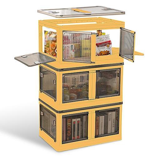 3-Pack Foldable Storage Bins with Lids – 4-Door Collapsible Closet Organizer Boxes with Locks and 4 Wheels – Stackable Storage Containers for Home & Office Green