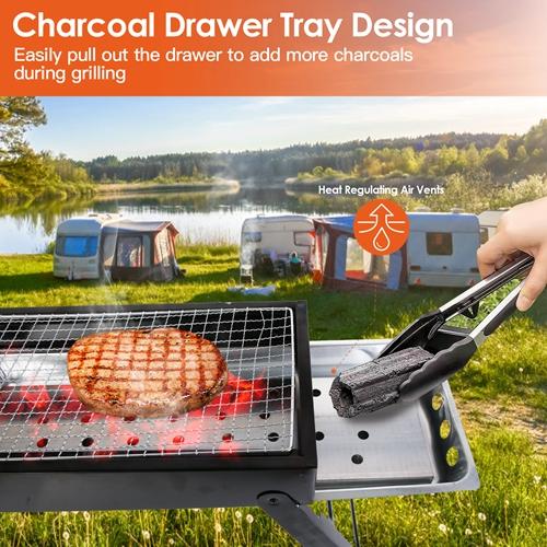 Portable Foldable Charcoal BBQ Grill – Stainless Steel Tabletop Grill with Easy Setup for Camping, Picnic, Outdoor Party & Backyard Cooking