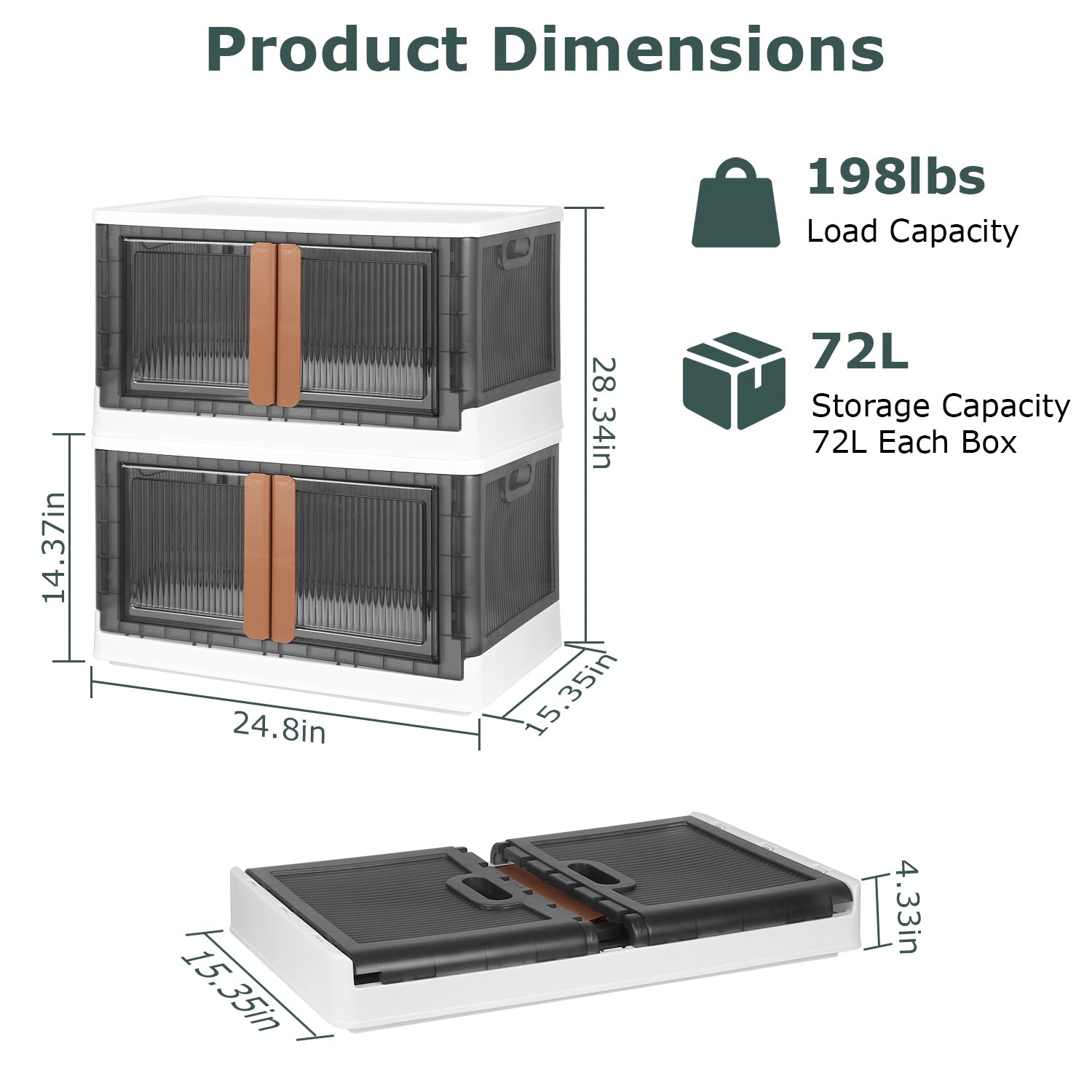 2PCS Foldable Storage Bins with Lids, Stackable Closet Organizer with Front Door Locks & Wheels