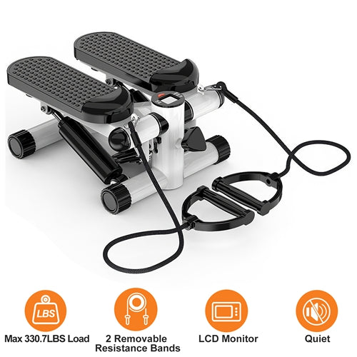 Mini Fitness Stepper with Resistance Bands and LCD Monitor - Compact, Quiet, and Durable Stair Stepper for Full-Body Workouts