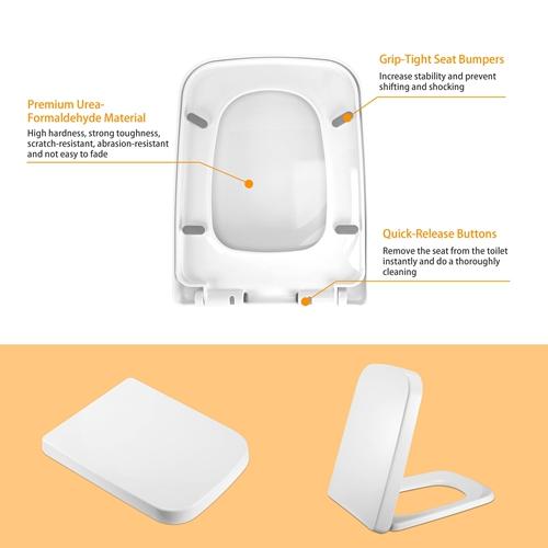 Premium Square Toilet Seat – Heavy-Duty, Quiet-Close, Quick-Release, Easy-Clean, White (UK)