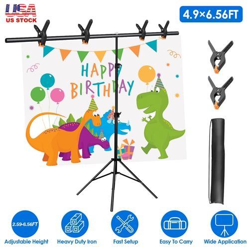 5×6.5FT T-Shape Heavy-Duty Photography Backdrop Stand – Adjustable Background Support with 6 Spring Clamps, Sandbag & Carry Bag Camera Clip