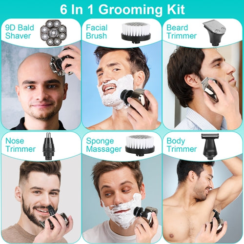 BladeMaster 9D – 6-in-1 Electric Head Shaver for Men with LED Display & Travel Lock