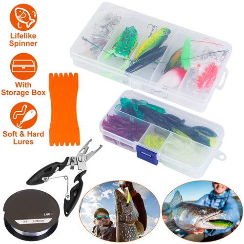 LakeForest 383-Piece Fishing Lures Kit – Bass & Saltwater Fishing Tackle Box with Crankbaits, Spinnerbaits & Soft Plastic Worms
