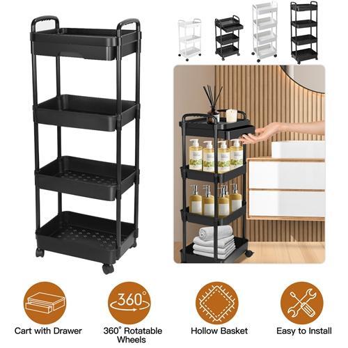 3-Tier Rolling Utility Cart with Lockable Wheels, 360° Rotatable, Movable Storage Organizer with Drawers, Ideal for Bedrooms, Bathrooms, and Kitchens