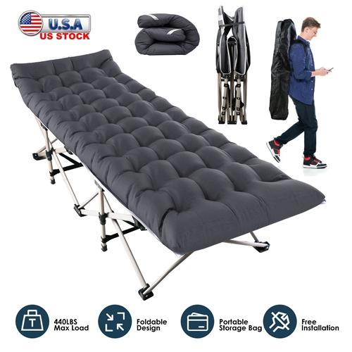 Portable Folding Camping Cot – Collapsible Bed with 440lbs Max Load & 2-Sided Soft Pad for Travel & Guests