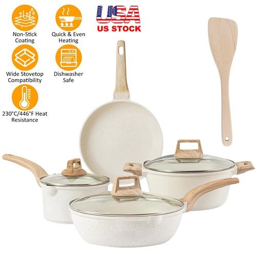 Kitchen Cookware Set – White Nonstick Granite Coating, Dishwasher Safe, Fast & Even Heat, Induction-Compatible Frying Pan, Stockpot, and Saucepan Stylish