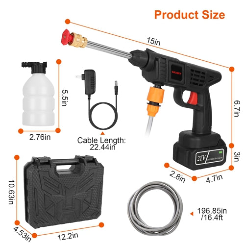 Portable Cordless Power Washer – 363 PSI High Pressure Water Sprayer with 21V 12000mAh Battery