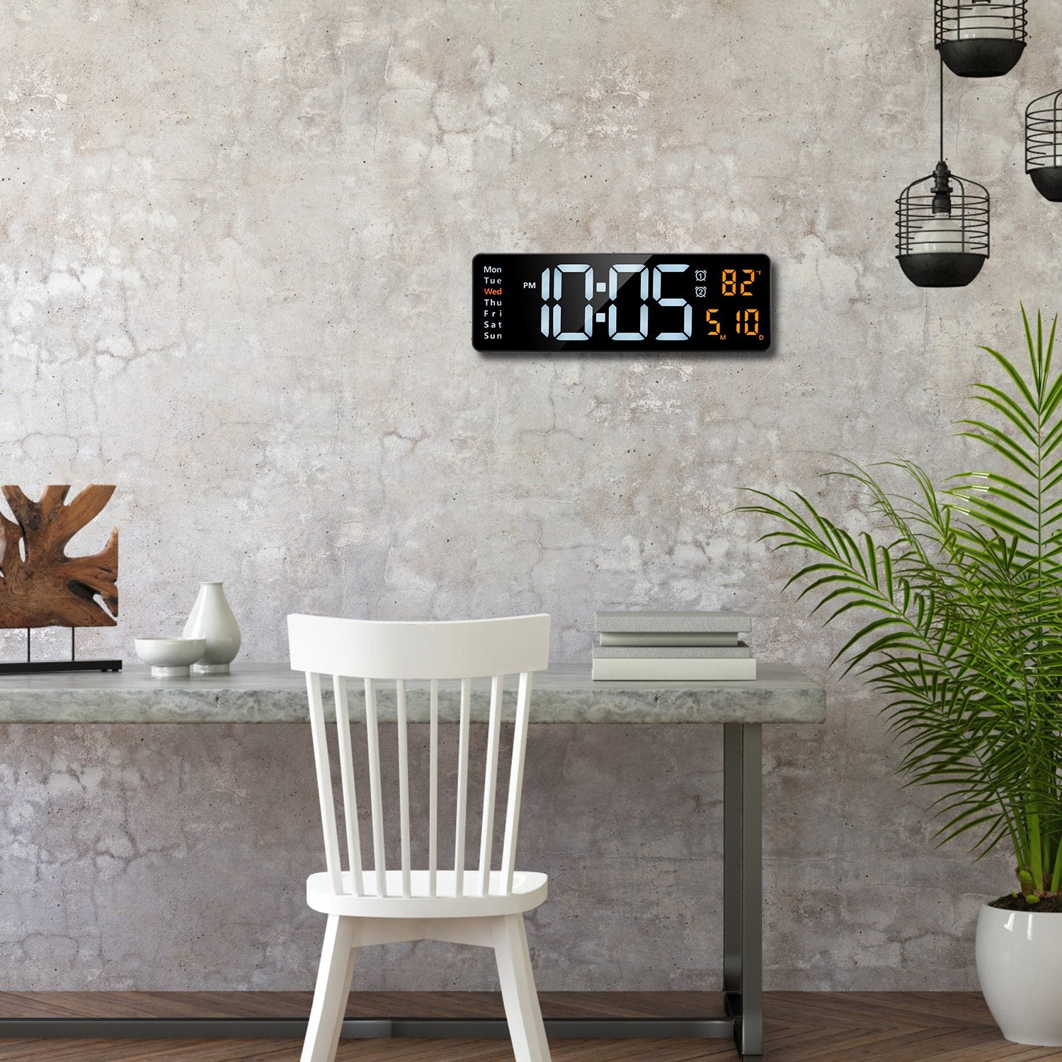 15.7in LED Digital Wall Clock with Remote, Adjustable Brightness, Alarms & Temperature Display