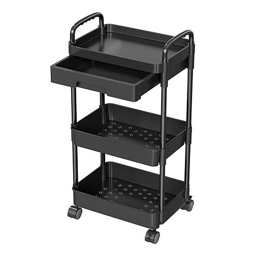 3-Tier Rolling Utility Cart with Lockable Wheels, 360° Rotatable, Movable Storage Organizer with Drawers, Ideal for Bedrooms, Bathrooms, and Kitchens
