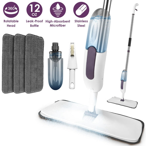 3-in-1 Spray Mop for Hardwood & Tile Floors – 12oz Refillable Bottle, 3 Washable Pads, Wet & Dry Use
