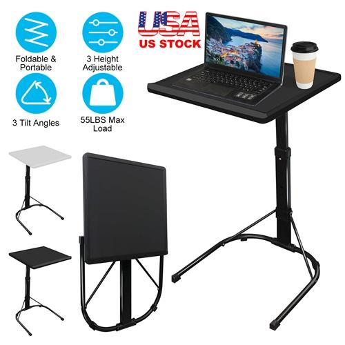 Folding Tray Table Portable Sofa TV Tray Laptop Desk C Side Adjustable Eating Dinner Coffee Table with 3 Adjustable Heights 3 Angles 55lbs Load Bearin