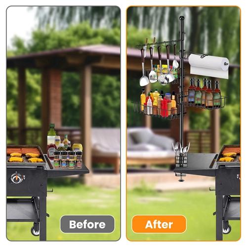 Blackstone Griddle Caddy with Paper Towel Holder, Hook Baskets & BBQ Accessories Storage Rack - Vertical Standing Organizer for Grill Utensils