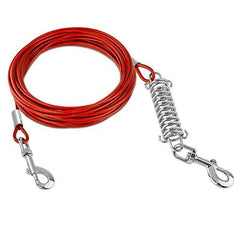 29.5FT Chew-Proof Dog Tie-Out Cable with Spring – Heavy-Duty Outdoor Dog Leash with 360° Rotating Clips & PVC Coating for Yard, Camping, or Travel