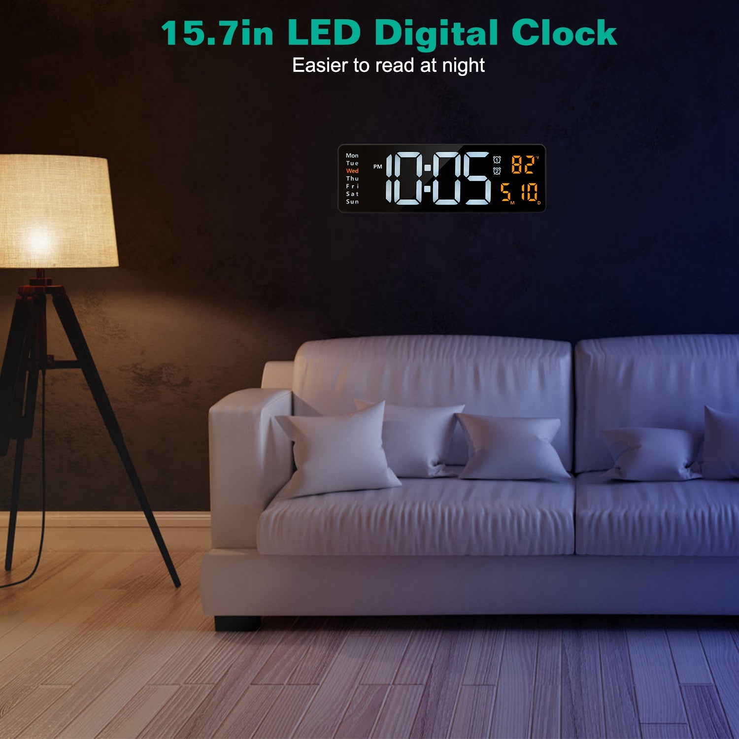 15.7in LED Digital Wall Clock with Remote, Adjustable Brightness, Alarms & Temperature Display