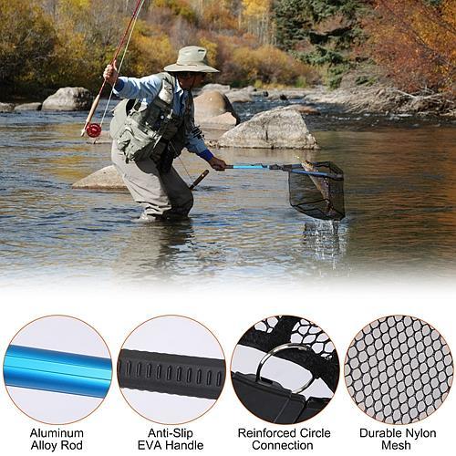Foldable Fishing Net with Aluminum Alloy Rod, EVA Handle, Nano Coated Nylon Mesh – Safe Fish Catching Tool